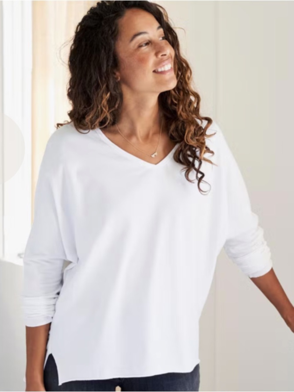 Frank & Eileen Lab Tee White Deep V Long Sleeve Jersey Tee Shirt Size S $144